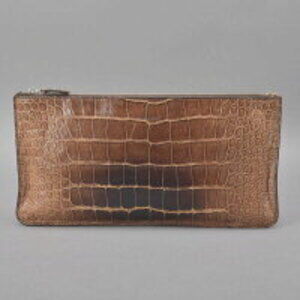 Prada Leather Pouch Handbag Crocodile Clutch Brown Bag Alligator